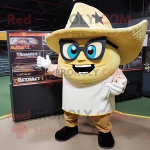 Beige Nachos mascot costume character dressed with a Baseball Tee and Reading glasses