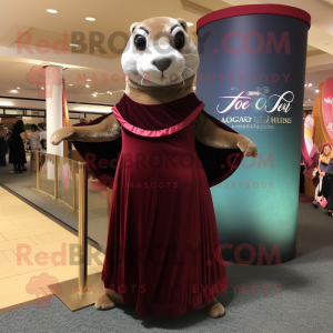 Maroon Otter mascot costume character dressed with a Ball Gown and Shawls