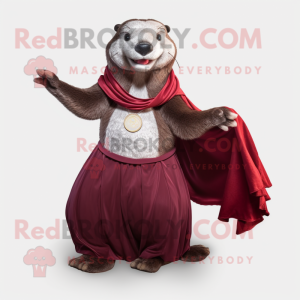 Maroon Otter mascot costume character dressed with a Ball Gown and Shawls