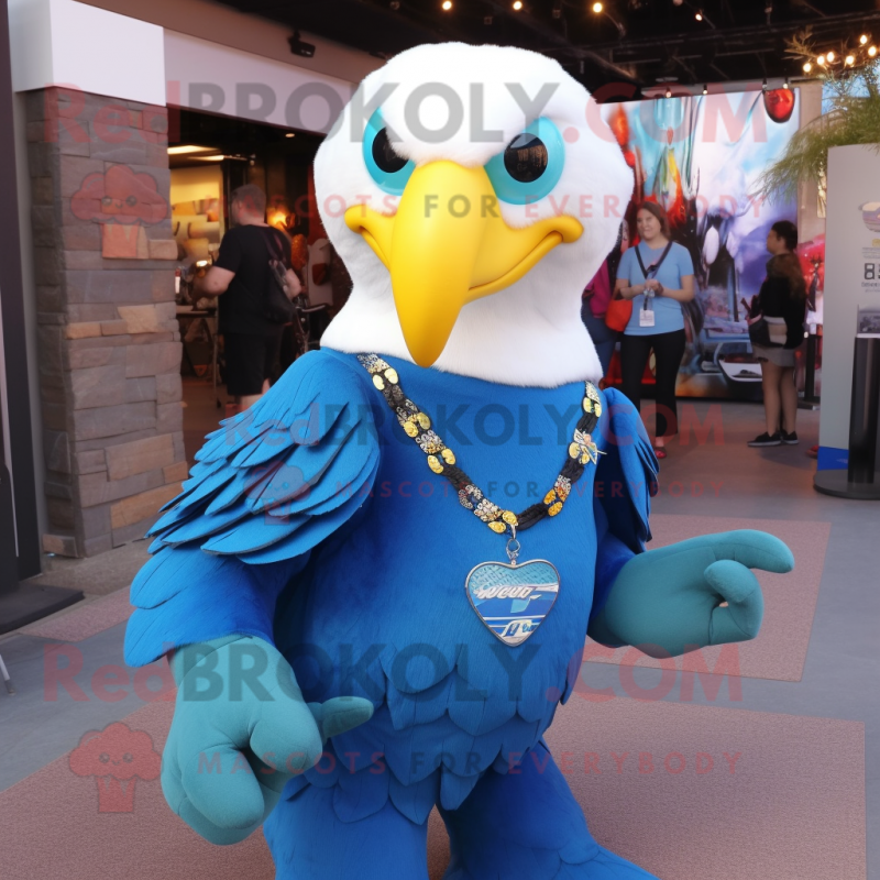 Blue Bald Eagle mascot costume character dressed with a Romper and  Necklaces - Mascot Costumes -  Sizes L (175-180CM)