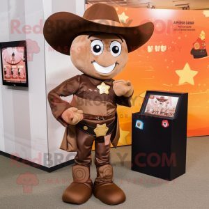 Brown Cowboy mascot costume character dressed with a A-Line Dress and Coin purses