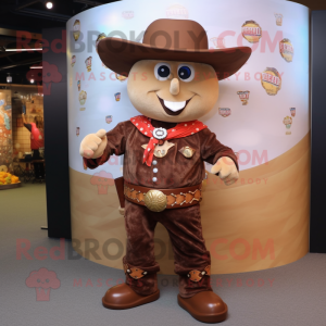 Brown Cowboy mascot costume character dressed with a A-Line Dress and Coin purses