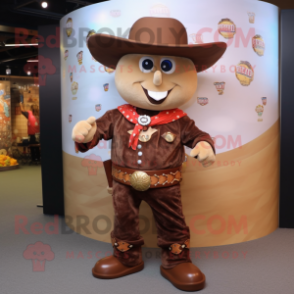 Brown Cowboy mascot costume character dressed with a A-Line Dress and Coin purses