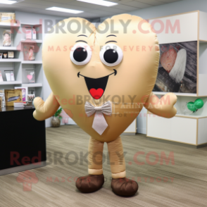 Tan Heart Shaped Balloons mascot costume character dressed with a Culottes and Tie pins