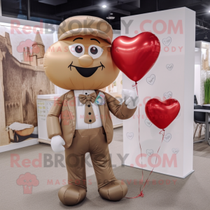 Tan Heart Shaped Balloons mascot costume character dressed with a Culottes and Tie pins