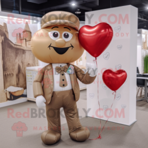 Tan Heart Shaped Balloons mascot costume character dressed with a Culottes and Tie pins