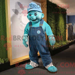 Maskotkarakter av en cyan...