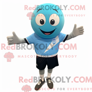 Maskotfigur af en cyan...