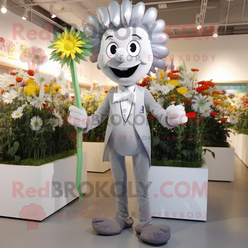 Silver Bouquet Of Flowers mascot costume character dressed with a Dress Shirt and Suspenders