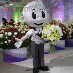 Silver Bouquet Of Flowers mascot costume character dressed with a Dress Shirt and Suspenders