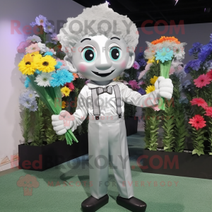 Silver Bouquet Of Flowers mascot costume character dressed with a Dress Shirt and Suspenders