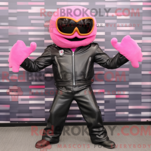 Maskotkarakter av en rosa...