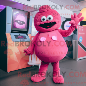 Maskotkarakter av en rosa...