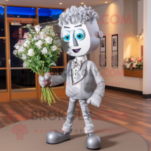 Silver Bouquet Of Flowers mascot costume character dressed with a Dress Shirt and Suspenders
