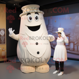 Cream Queen mascot costume character dressed with a Culottes and Ties