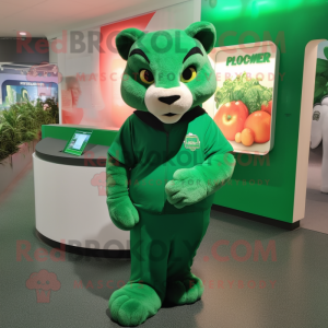 Forest Green Puma mascot costume character dressed with a Wrap Skirt and Watches