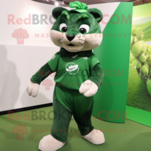 Forest Green Puma mascot costume character dressed with a Wrap Skirt and Watches