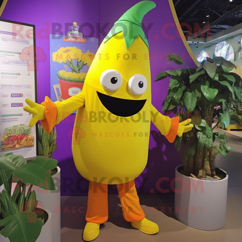 Yellow Eggplant mascot costume character dressed with a Playsuit and Headbands Yellow Eggplant mascot costume character dressed with a Playsuit and Headbands