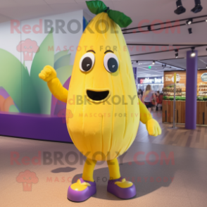 Yellow Eggplant mascot costume character dressed with a Playsuit and Headbands