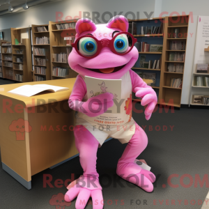 Maskotkarakter av en rosa...