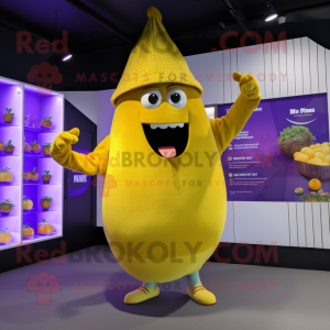 Yellow Eggplant mascot costume character dressed with a Playsuit and Headbands