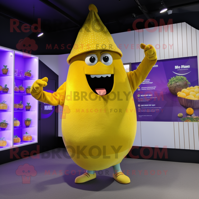 Yellow Eggplant mascot costume character dressed with a Playsuit and Headbands Yellow Eggplant mascot costume character dressed with a Playsuit and Headbands
