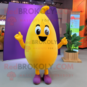 Yellow Eggplant mascot costume character dressed with a Playsuit and Headbands