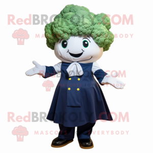 Navy Cauliflower mascot costume character dressed with a A-Line Skirt and Caps