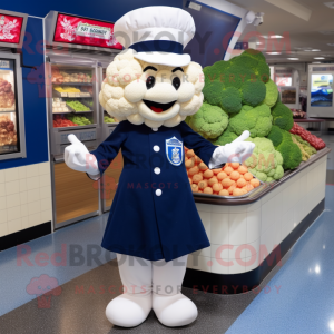 Navy Cauliflower mascot costume character dressed with a A-Line Skirt and Caps