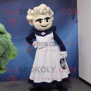 Navy Cauliflower mascot costume character dressed with a A-Line Skirt and Caps