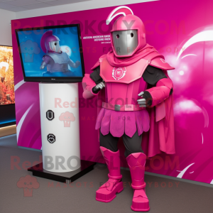 Magenta Spartan Soldier mascot costume character dressed with a Wrap Dress and Hair clips