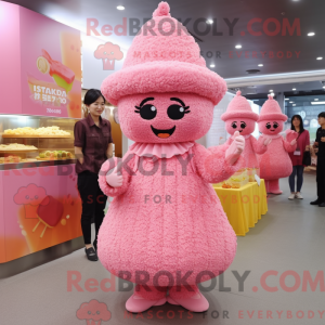 Maskottchenfigur eines rosa...
