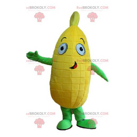 Mascota gigante de mazorcas de maíz amarillo y verde -