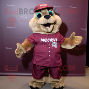 Maroon Marmot mascot costume character dressed with a Romper and Pocket squares