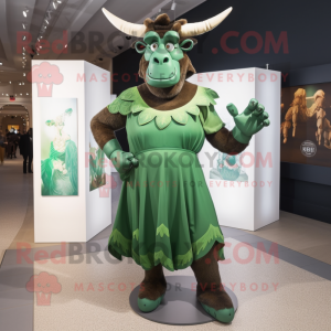 Olive Minotaur mascot costume character dressed with a Evening Gown and Headbands