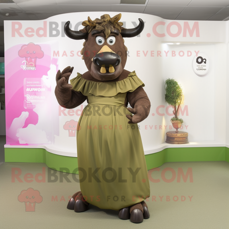 Olive Minotaur mascot costume character dressed with a Evening Gown and Headbands Olive Minotaur mascot costume character dressed with a Evening Gown and Headbands