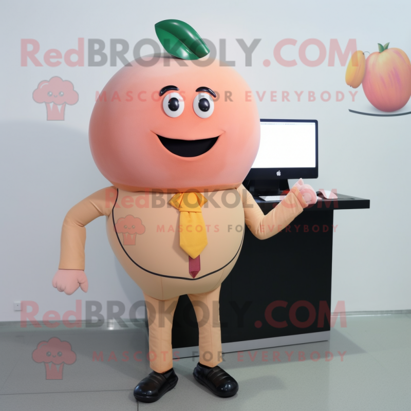 Peach Computer mascot costume character dressed with a Turtleneck and Ties