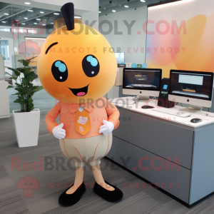 Peach Computer mascot costume character dressed with a Turtleneck and Ties