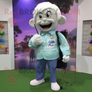 nan Phone mascot costume character dressed with a Poplin Shirt and Messenger bags