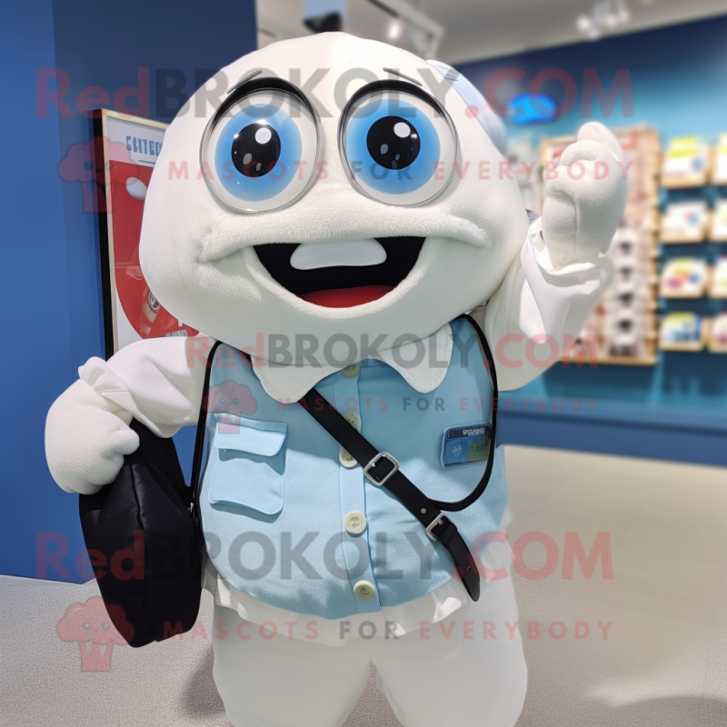 nan Phone mascot costume character dressed with a Poplin Shirt and Messenger bags nan Phone mascot costume character dressed with a Poplin Shirt and Messenger bags