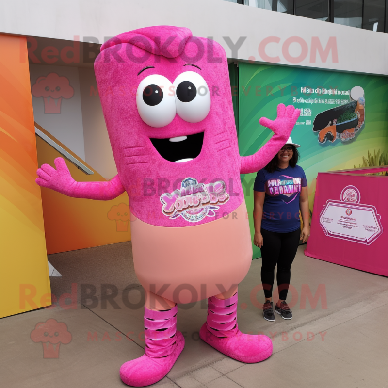 Pink Enchiladas mascot costume character dressed with a One-Piece Swimsuit and Foot pads