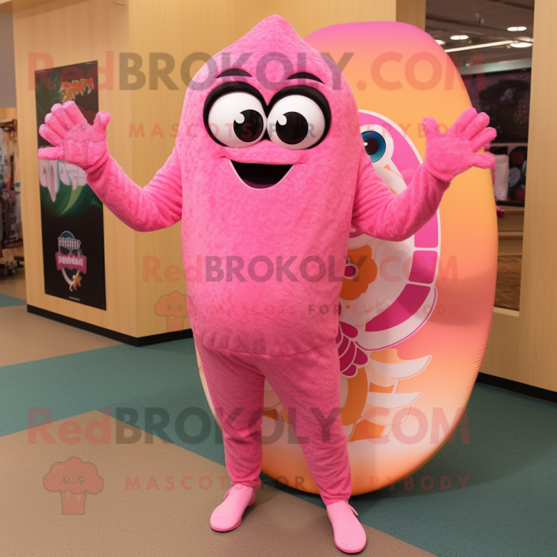 Pink Enchiladas mascot costume character dressed with a One-Piece Swimsuit and Foot pads Pink Enchiladas mascot costume character dressed with a One-Piece Swimsuit and Foot pads