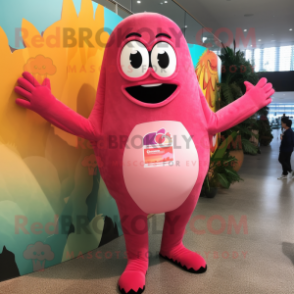 Pink Enchiladas mascot costume character dressed with a One-Piece Swimsuit and Foot pads