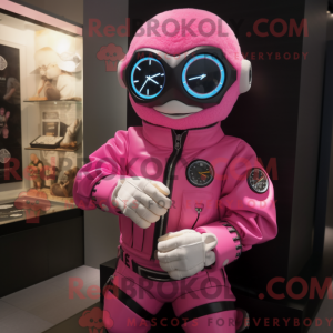 Maskotkarakter av et rosa...