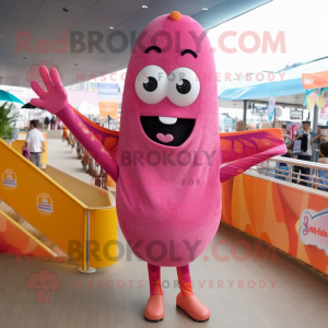 Pink Enchiladas mascot costume character dressed with a One-Piece Swimsuit and Foot pads