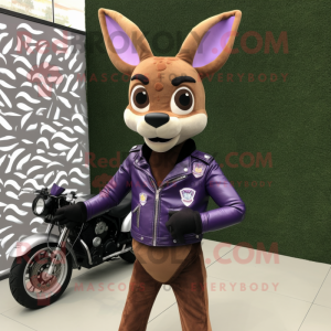 Lavender Roe Deer mascot costume character dressed with a Biker Jacket and Coin purses