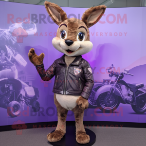Lavender Roe Deer mascot costume character dressed with a Biker Jacket and Coin purses