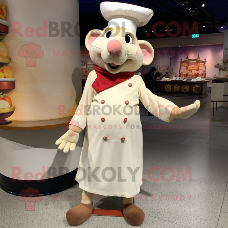 Cream Ratatouille mascot costume character dressed with a Dress Pants and Hats