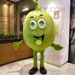 Olive Apple mascot costume character dressed with a Bodysuit and Tie pins
