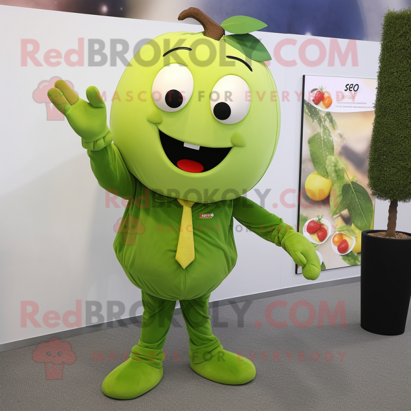 Olive Apple mascot costume character dressed with a Bodysuit and Tie pins